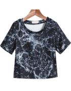 Romwe Black Short Sleeve Crack Print Crop T-shirt