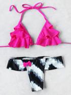 Romwe Flounce Detail Tie Dye Bikini Set With Bow