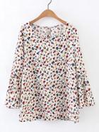 Romwe Bell Sleeve Floral Print Blouse