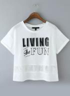 Romwe With Mesh Letter Print White T-shirt