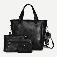 Romwe Pom Pom Detail Combination Bag 4pcs