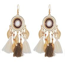Romwe Two Tone Round Tassel Drop Earrings