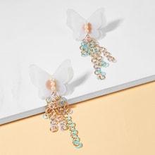 Romwe Butterfly Sequin Drop Earrings