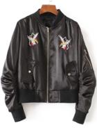 Romwe Black Eagle Embroidery Bomber Jacket
