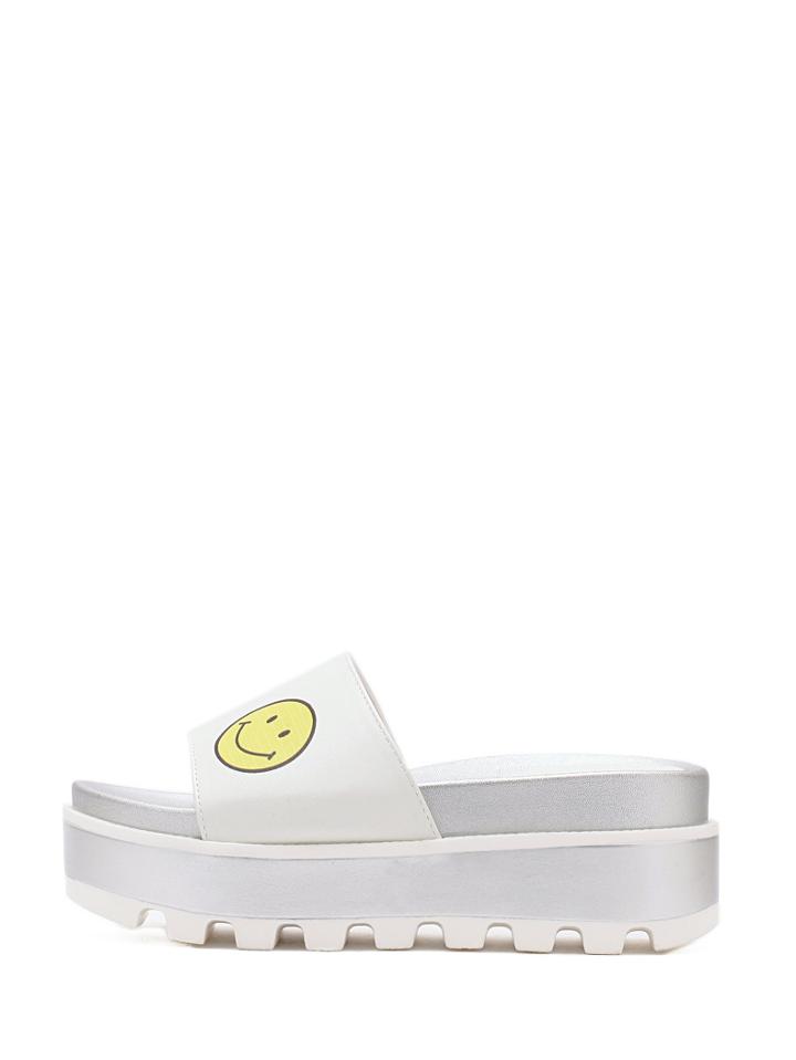 Romwe White Peep Toe Smiling Face Thick-soled Slippers