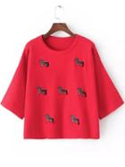 Romwe Horse Embroidered Red Sweater