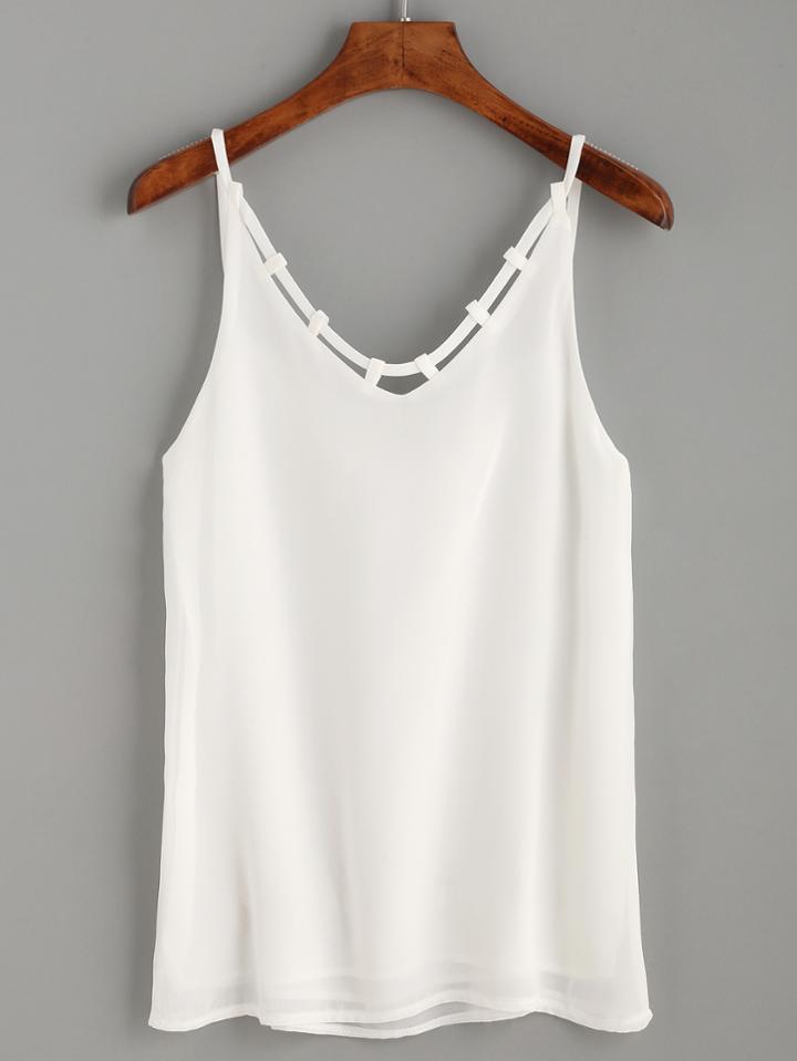Romwe White Drawstring Neck Cami Top