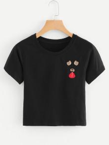 Romwe Dog Embroidery Tee