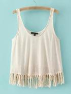 Romwe Beige Fringe Tank Top