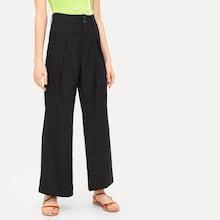 Romwe Button Detail Pleated Wide Leg Pants