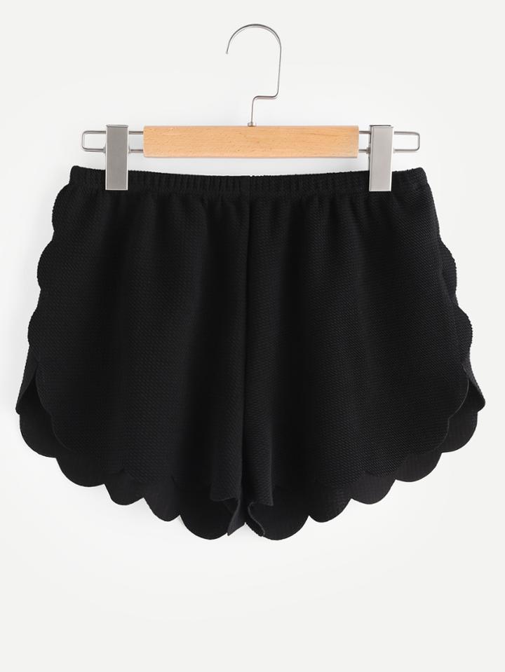 Romwe Elasticized Waist Scallop Edge Textured Shorts
