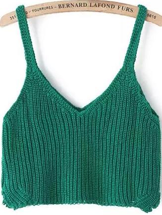 Romwe Spaghetti Strap Knit Green Cami Top