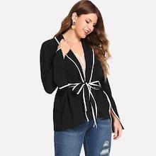 Romwe Plus Contrast Trim Coat