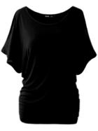 Romwe Slit Dolman-sleeve Blouson Top - Black