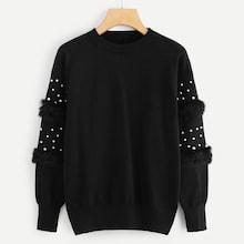 Romwe Beaded Decoration Solid Sweater