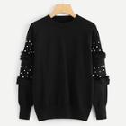 Romwe Beaded Decoration Solid Sweater