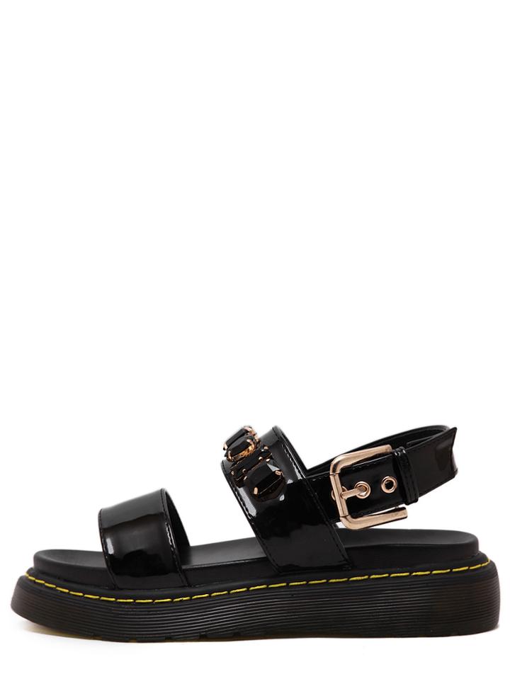 Romwe Black Gemstone Embellishment Block Sandals