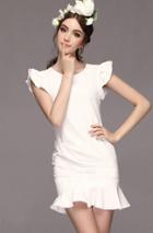 Romwe Ruffle Sleeve Peplum Hem White Dress