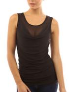 Romwe Black Sheer Mesh Cowl Neck Sleeveless Wrap Top