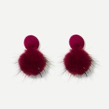 Romwe Round & Fluffy Ball Stud Earrings
