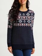 Romwe Navy Long Sleeve Snowflake Print Sweater