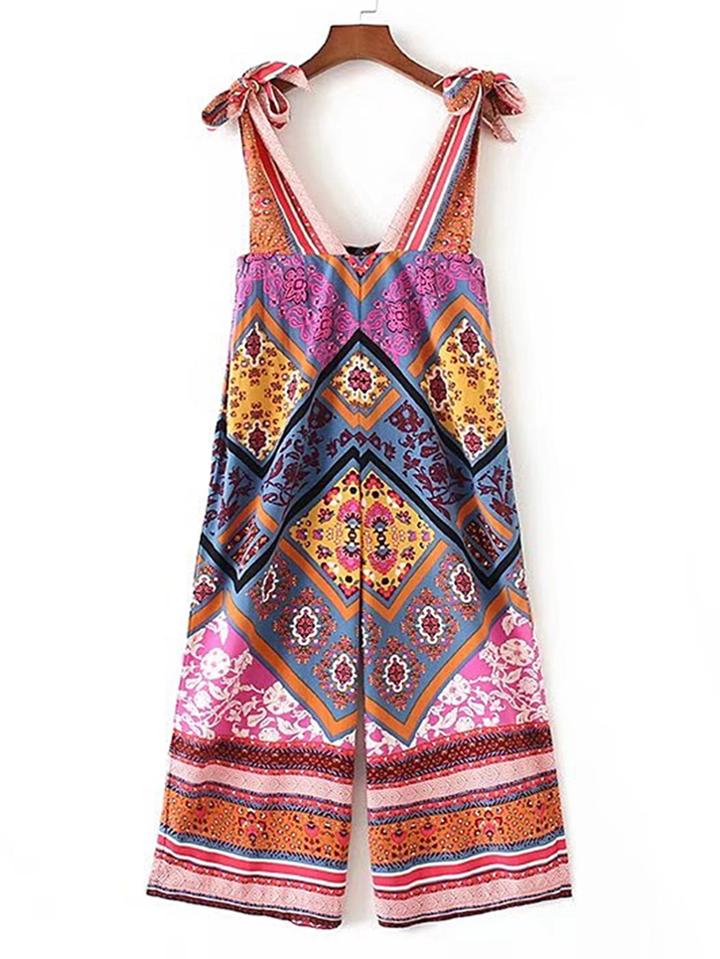 Romwe Tribal Print Knot Detail Playsuit