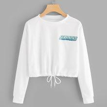 Romwe Letter Print Drawstring Hem Tee