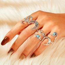 Romwe Moon & Seahorse Decor Ring 6pcs