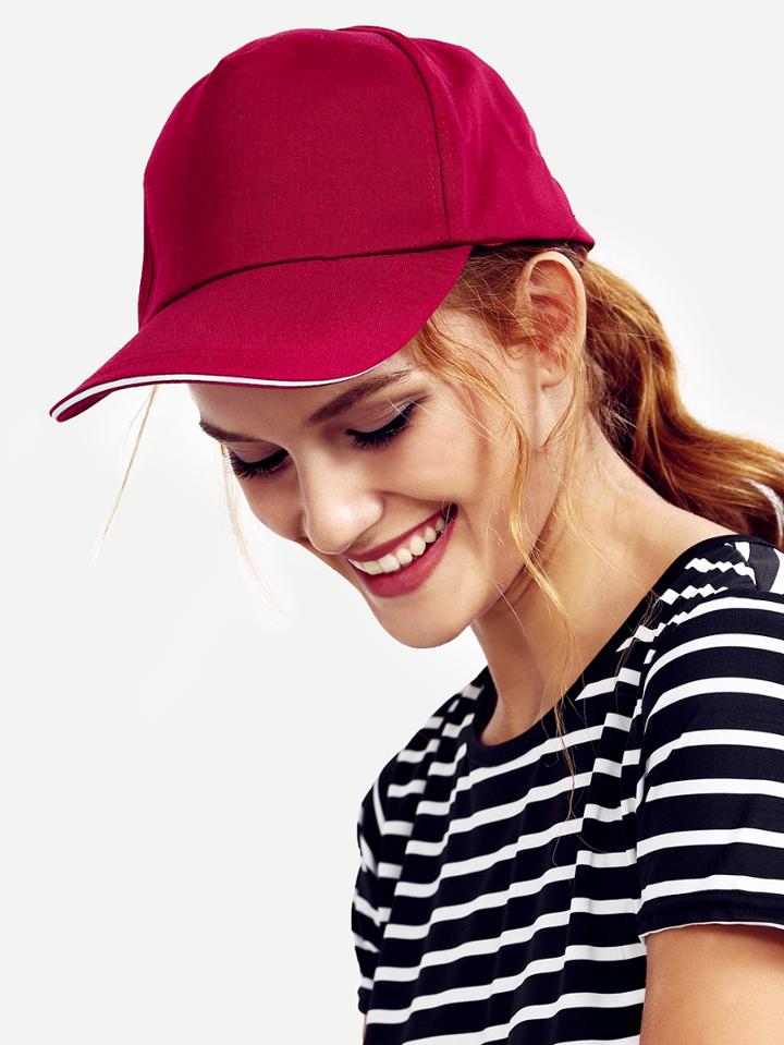 Romwe Burgundy Casual Cotton Baseball Hat