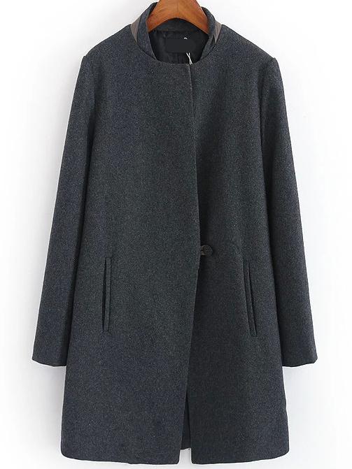 Romwe Women Single Button Loose Boyfrined Grey Coat