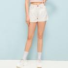 Romwe Roll Up Hem Contrast Topstitching Denim Shorts