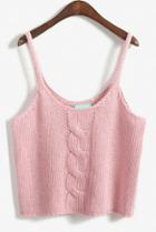 Romwe Spaghetti Strap Cable Knit Pink Cami Top