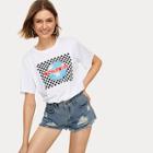 Romwe Check Plaid Letter Print Tee