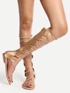 Romwe Golden Peep Toe Lace-up Zipper Back Gladiator Sandals