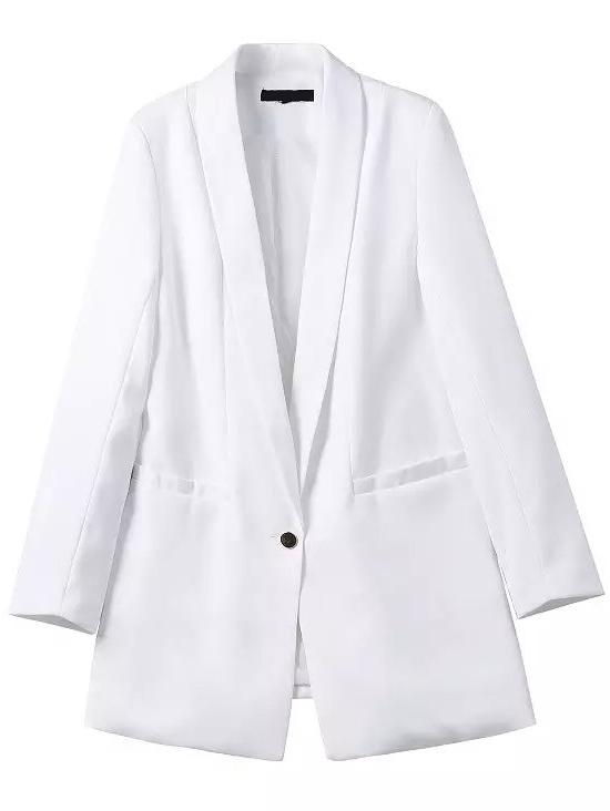 Romwe Notch Lapel Single Button Slim White Blazer