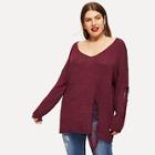 Romwe Plus Solid Destroyed Sweater