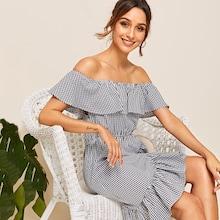 Romwe Plaid Print Ruffle Hem Dress