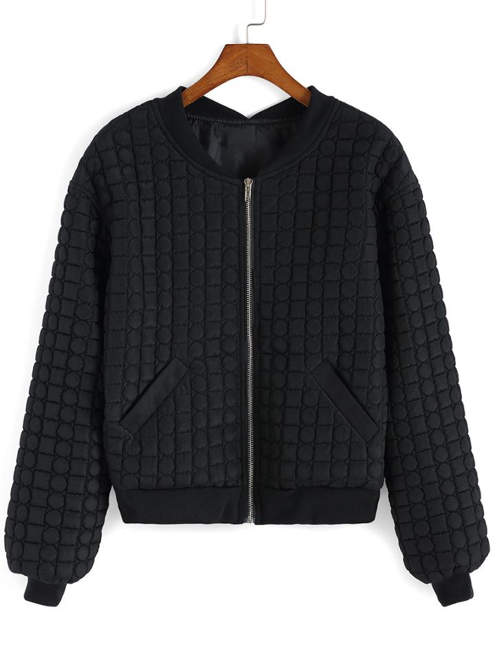 Romwe Stand Collar Zipper Geometric Pattern Jacket