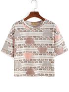 Romwe Allover Bear Print T-shirt - Pink