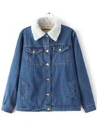 Romwe Women Lapel Pockets Denim Coat