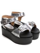 Romwe Silver Buckle Strap Wedge Sandals