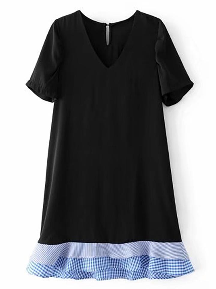 Romwe Contrast Layered Ruffle Hem Dress