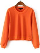 Romwe Round Neck Zipper Crop Orange Sweatshirt