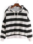 Romwe Hooded Striped Sweatshirt With Drawstring