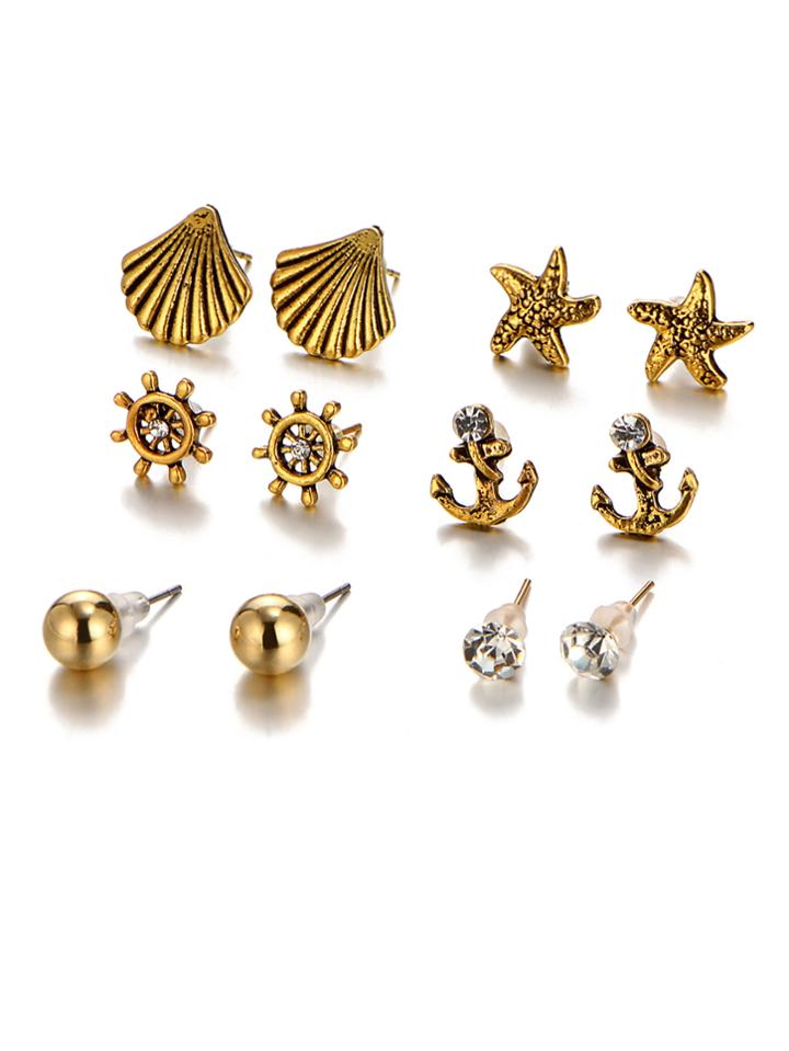 Romwe Star & Shell Design Earring Set 6 Pair