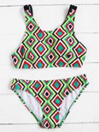 Romwe Geometric Print Beach Bikini Set