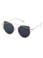 Romwe Gold Frame Double Bridge Black Cat Eye Sunglasses