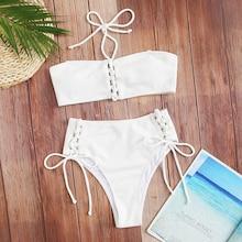 Romwe Halter Bandeau With Tie Side Bikini Set