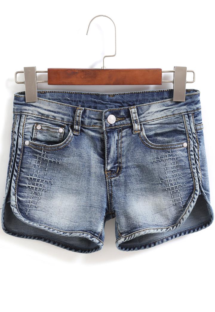 Romwe Split With Pockets Denim Shorts