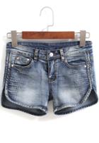 Romwe Split With Pockets Denim Shorts